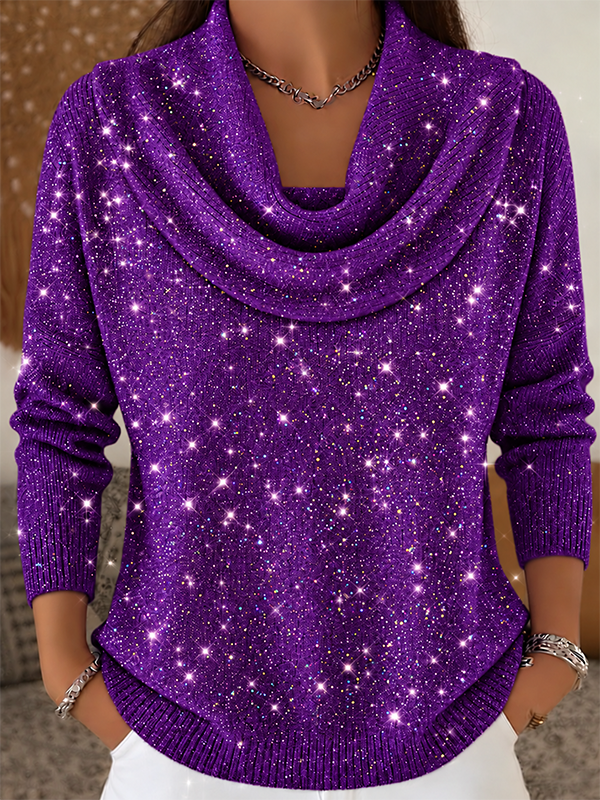 CLEARANCE SALE🔥Women’s Shimmer Cowl Neck Sparkle Knit Relaxed Fit Sweater