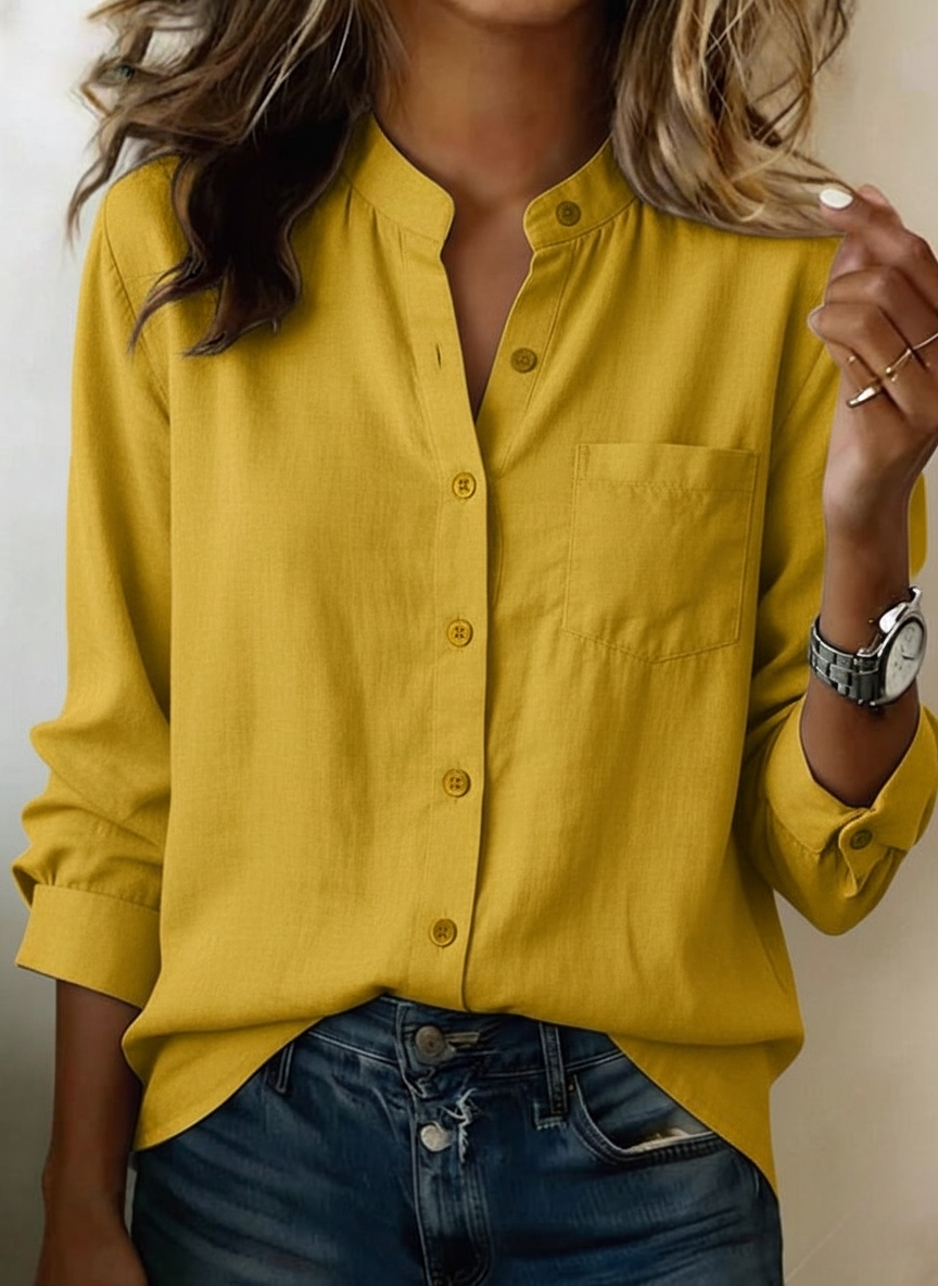 Women's casual cotton and linen solid color shirt
