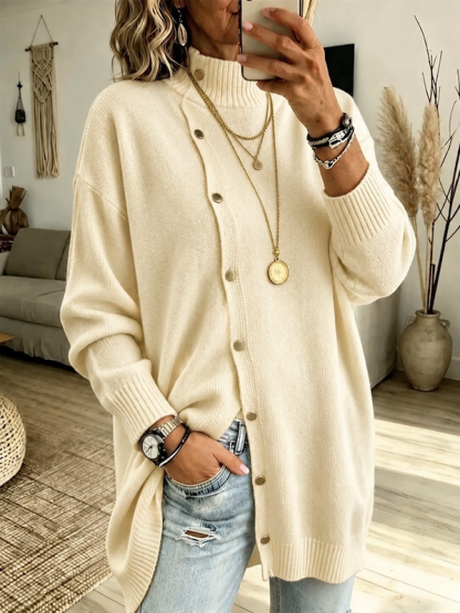 High-neck Button-up Knit Jacket