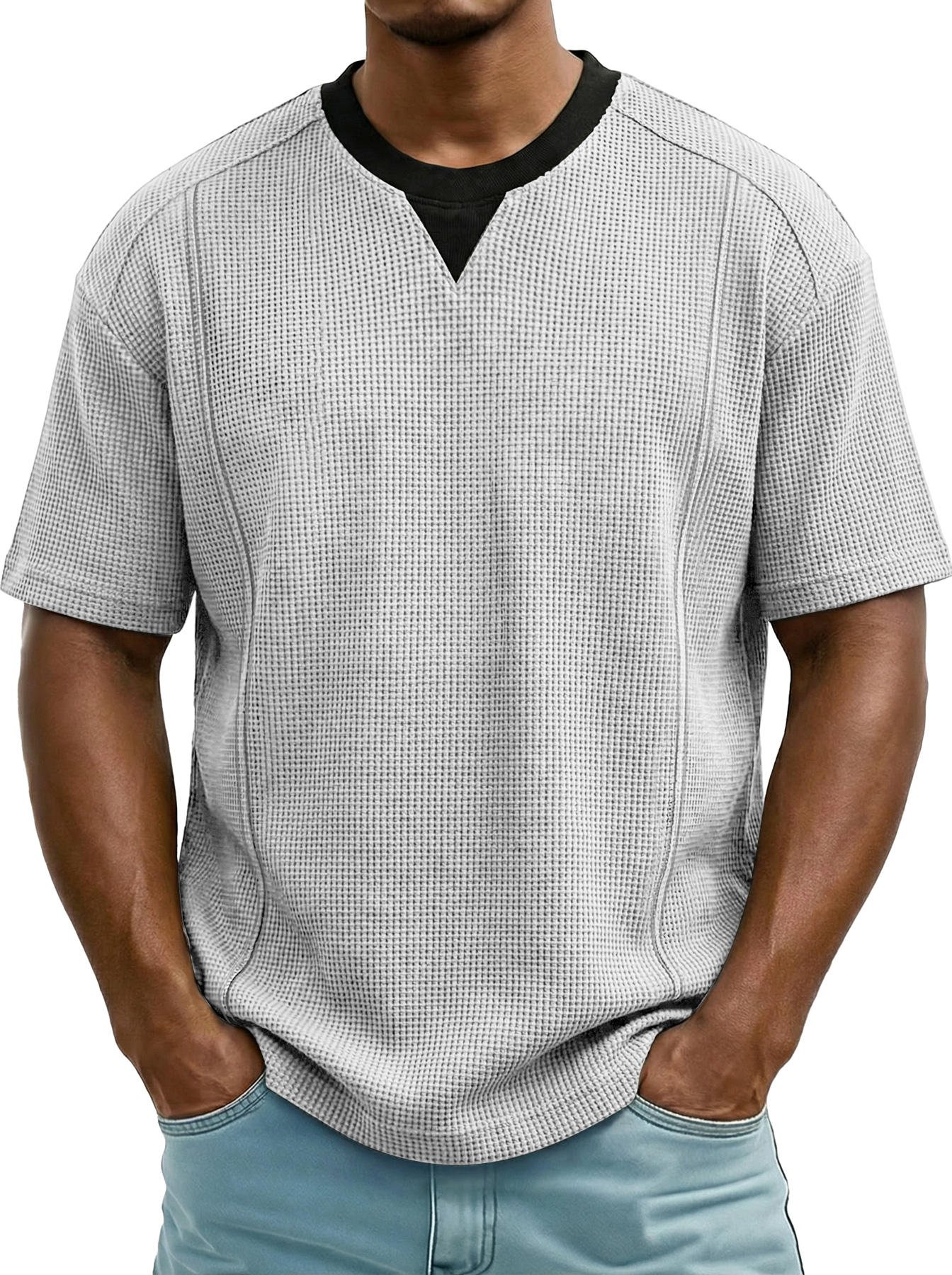 Men's Everyday Waffle Color-block Casual Short-sleeved T-shirt
