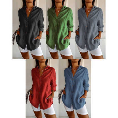 🌷Classic Pleated Textured Single-Breasted Lapel Shirt for Women