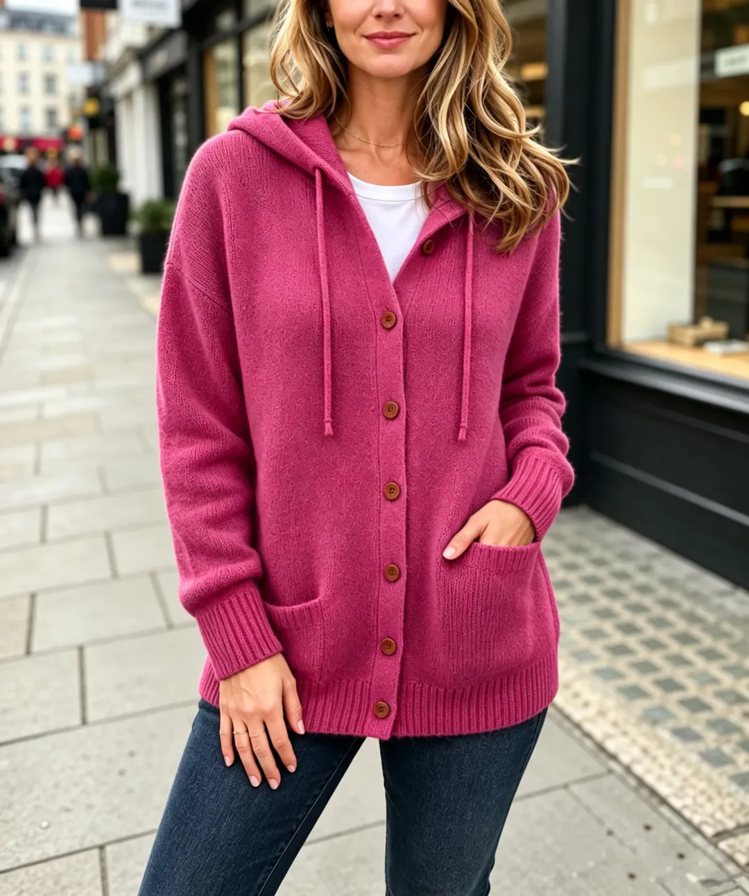 CLEARANCE SALE🔥Women's Cozy Hooded Button-Front Knit Cardigan Sweater with Pockets