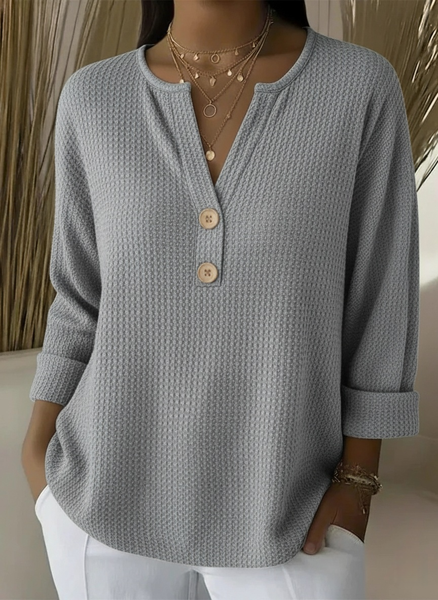 CLEARANCE SALE🔥Classic V-neck Button-down Waffle Sweater