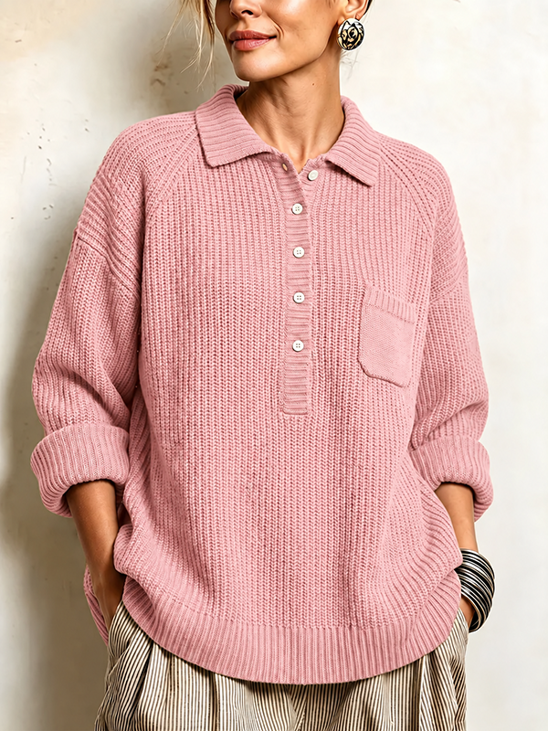 Women’s Cozy Ribbed Knit Polo Pullover Sweater