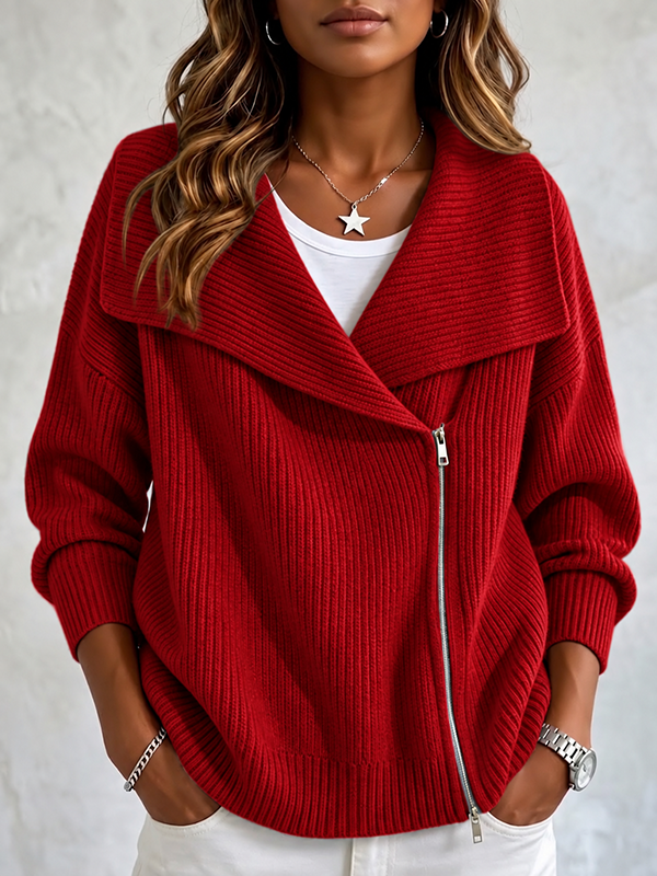 New Arrival🔥Women’s Collared Knit Jacket With Double Zippers