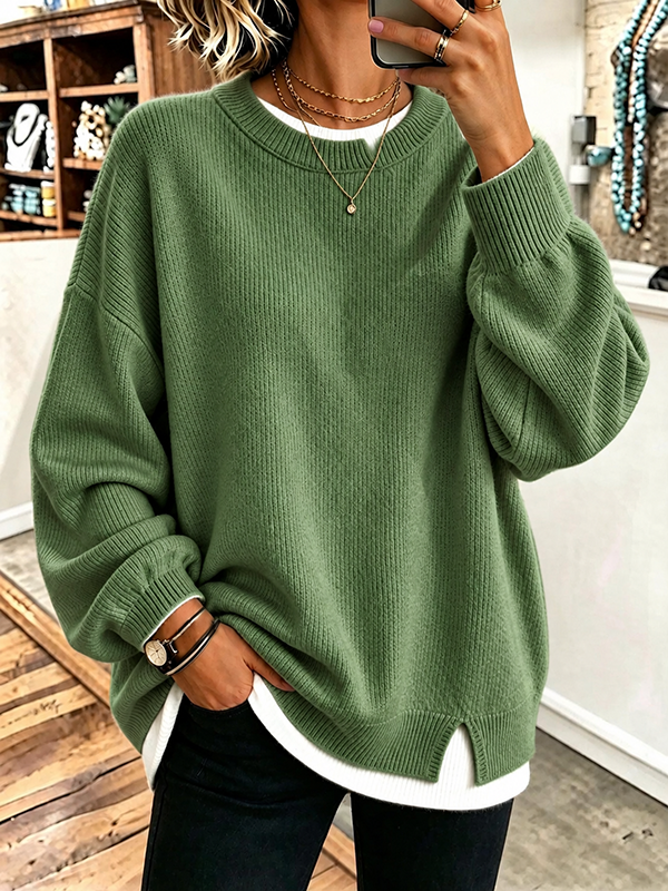 Cozy Oversized Casual Layered Fake Two-piece Sweater