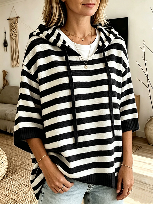 CLEARANCE SALE🔥Women's Striped Hooded Knit Sweater