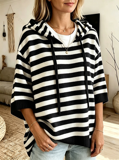 CLEARANCE SALE🔥Women's Striped Hooded Knit Sweater