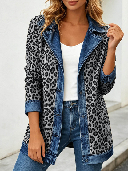 CLEARANCE SALE🔥Women’s Chic Leopard Print and Denim Patchwork Jacket