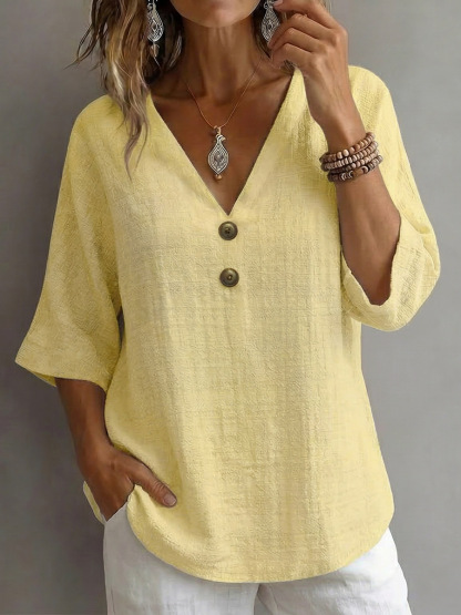 New Arrivals🔥Women's V-neck Short-sleeve Cotton Linen Shirt