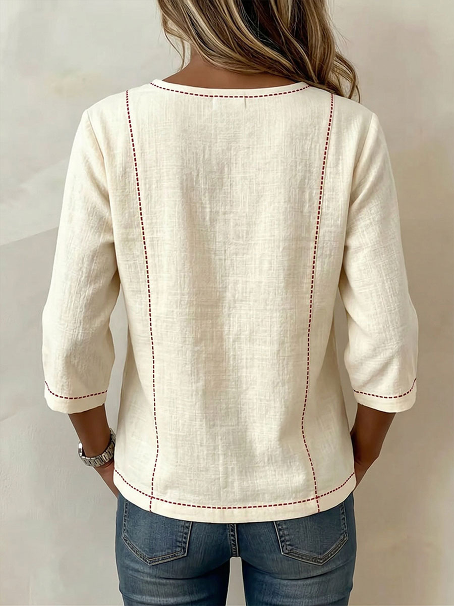 New Arrivals🔥 Women's Square-neck 3/4-sleeve Loose-fit Cotton-linen Top