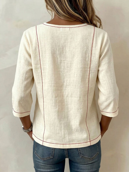 New Arrivals🔥 Women's Square-neck 3/4-sleeve Loose-fit Cotton-linen Top