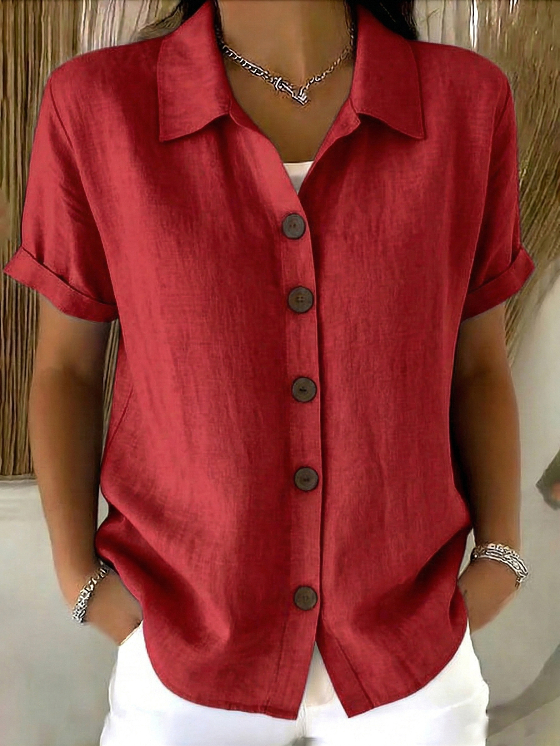 New Arrivals🔥Casual Cozy Basic Button-up Linen-cotton Short-sleeved Shirt
