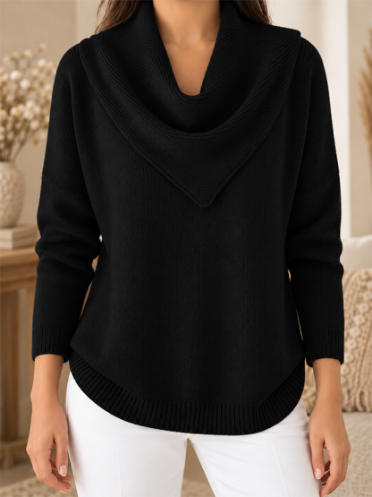 CLEARANCE SALE🔥Women’s Draped Shawl Cowl Neck Relaxed Fit Knit Sweater