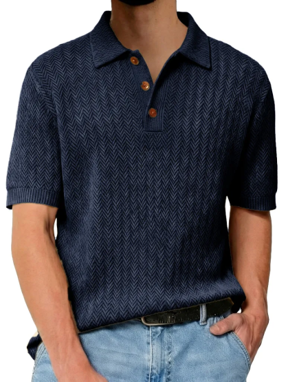 Men's Fashionable Textured Lapel Loose-fitting Short-sleeved Polo Shirt