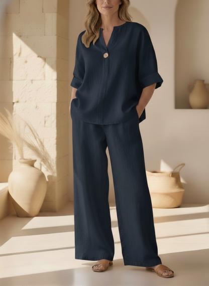 ⏰ LAST DAY SAVE 50% 💥Women's Warm Cotton Linen Wide-Leg Home Wear Set