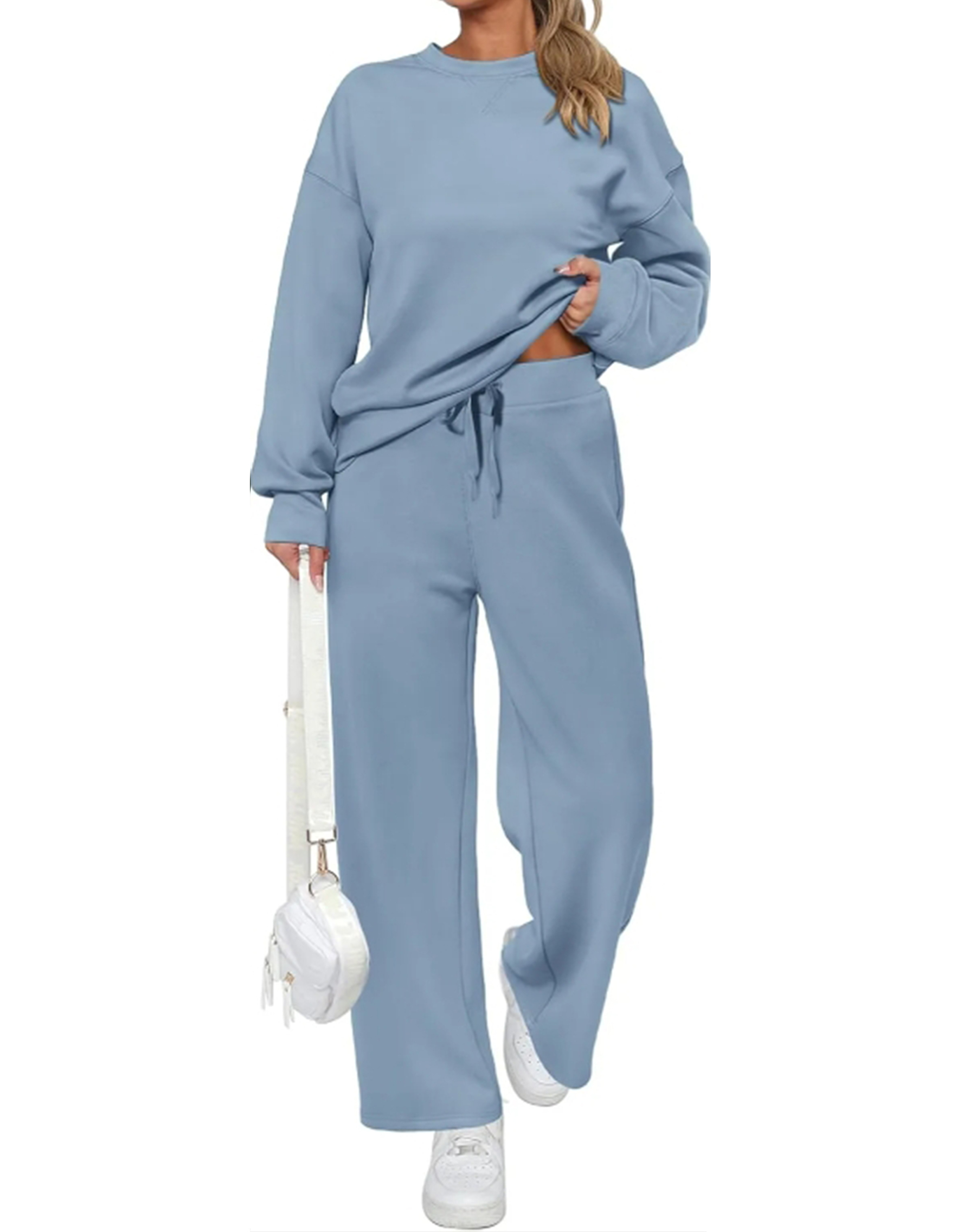 Women's Cotton Two-Piece Oversized Half-Zip Sweatshirt Wide Leg Sweatpants Casual Suit
