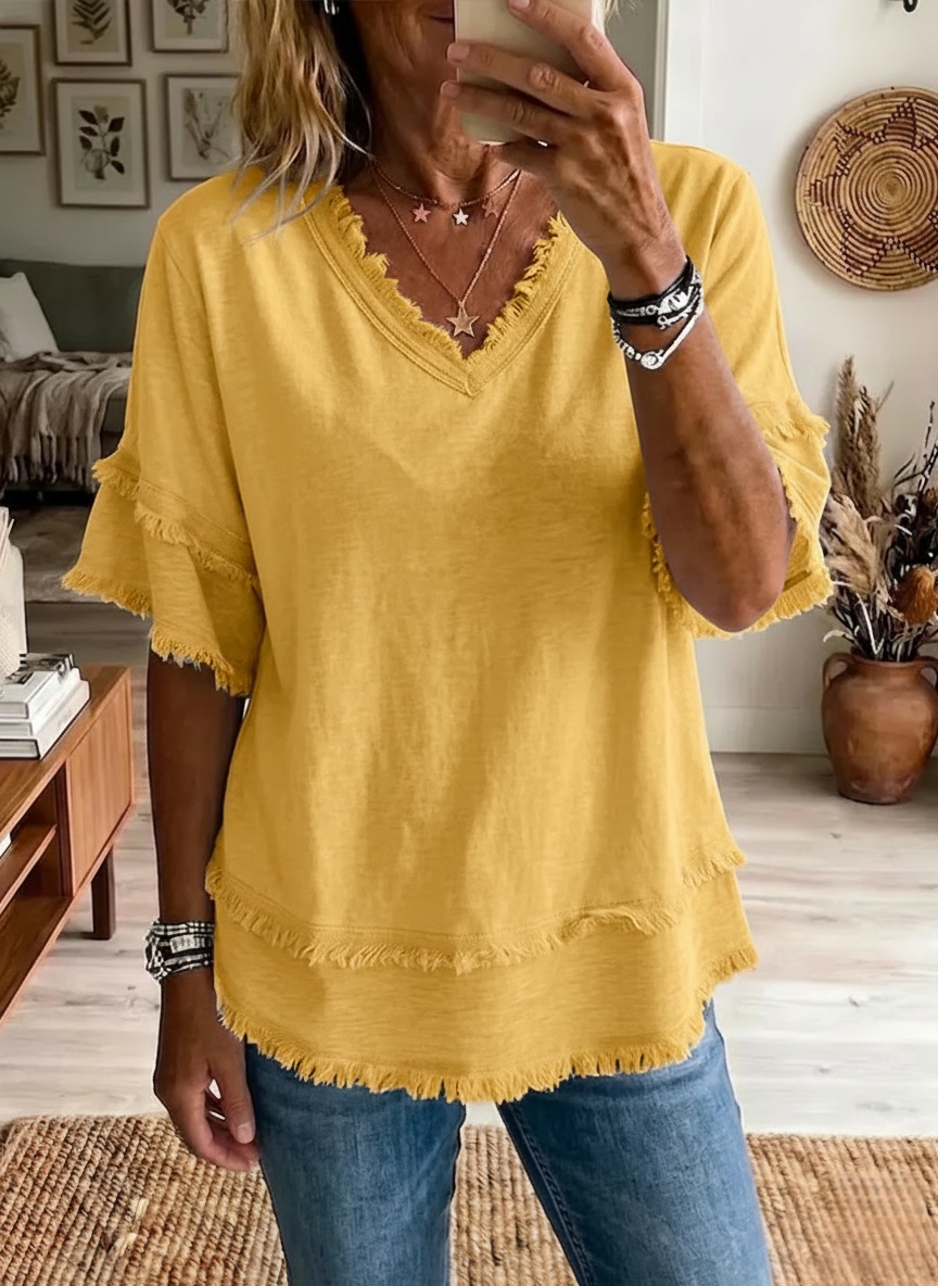 New Arrivals🔥Casual Short-sleeve Raw-hem Linen-blend Top