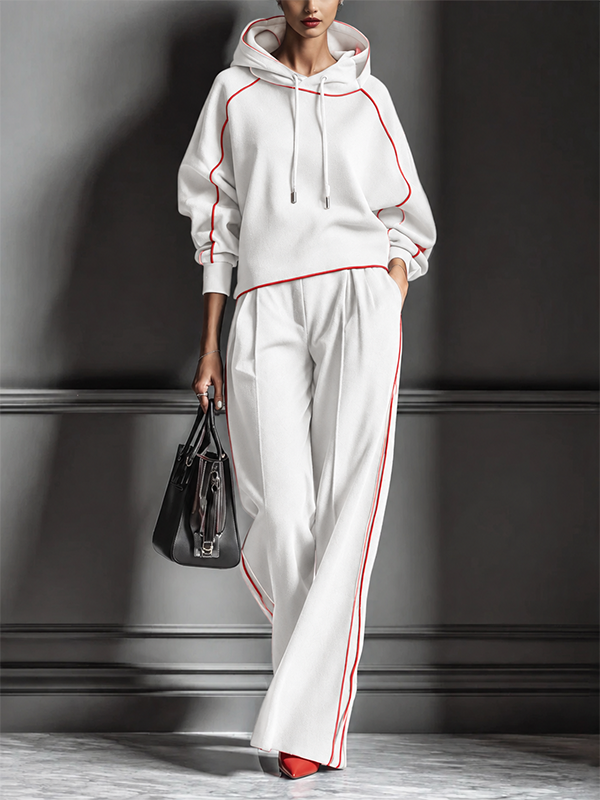 CLEARANCE SALE🔥Women’s Chic Charcoal Grey Red-Trimmed Hooded Tracksuit Set