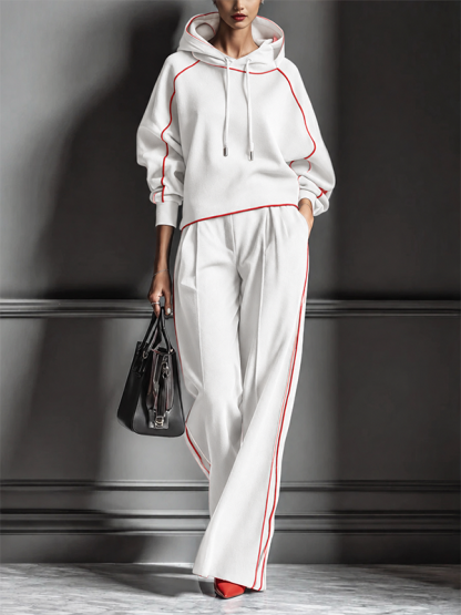 CLEARANCE SALE🔥Women’s Chic Charcoal Grey Red-Trimmed Hooded Tracksuit Set