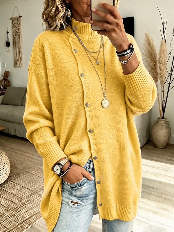 High-neck Button-up Knit Jacket