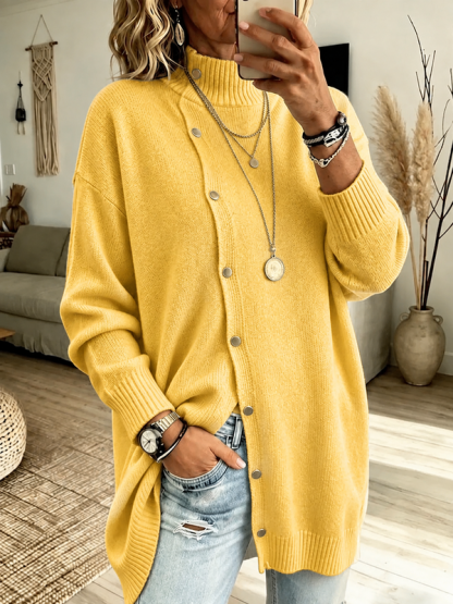 High-neck Button-up Knit Jacket