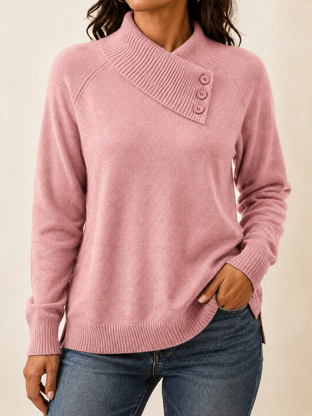 CLEARANCE SALE🔥Women's Button Detail Mock Neck Knit Sweater