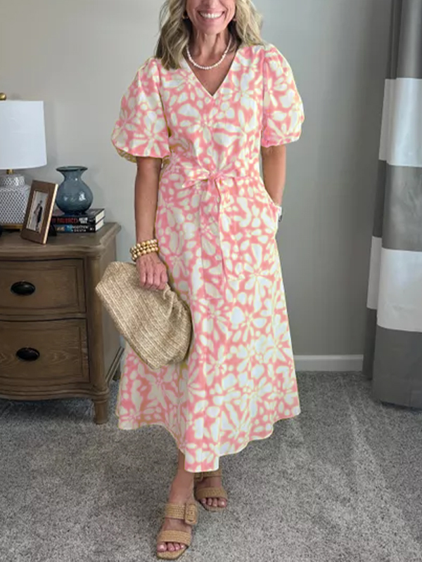 NEW🔥Women's Puff-Sleeve Poplin Midi Dress