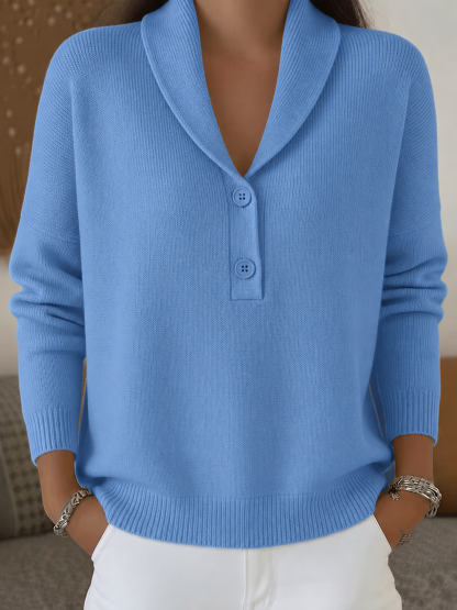 CLEARANCE SALE🔥Women’s Shawl Collar Button-Detail Relaxed Fit Knit Sweater