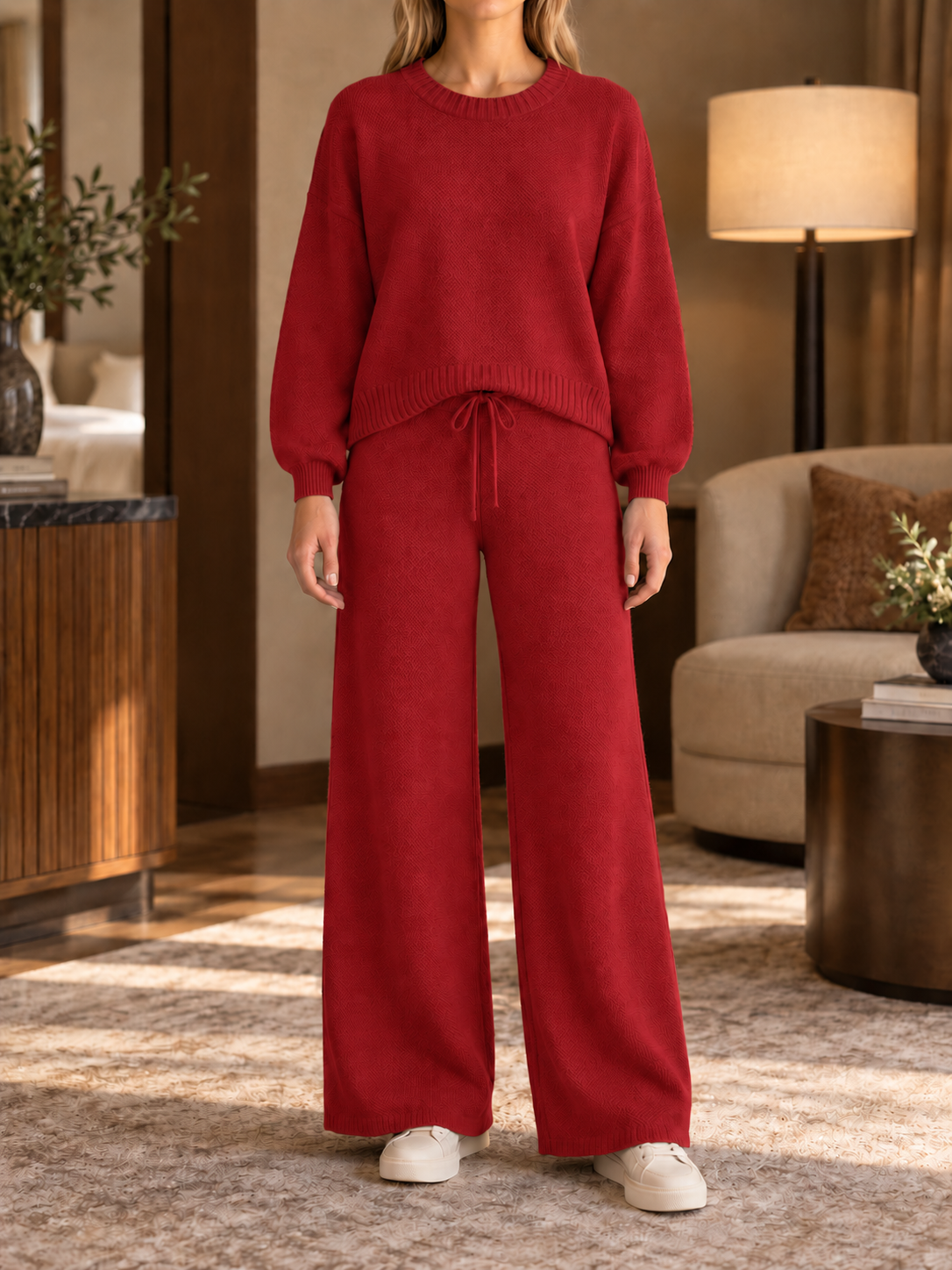 ⏰ LAST DAY SAVE 50% 💥Women’s Relaxed Knit Sweater and Drawstring Wide-Leg Pants Two-Piece Set