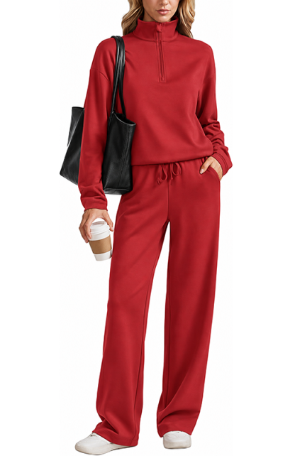CLEARANCE SALE💥Women’s Half-Zip Stand Collar Pullover and Drawstring Pants Two-Piece Set