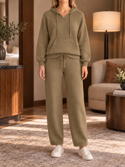 ⏰ LAST DAY SAVE 50% 💥Women’s Cozy Hooded Pullover and Drawstring Wide-Leg Pants Two-Piece Set