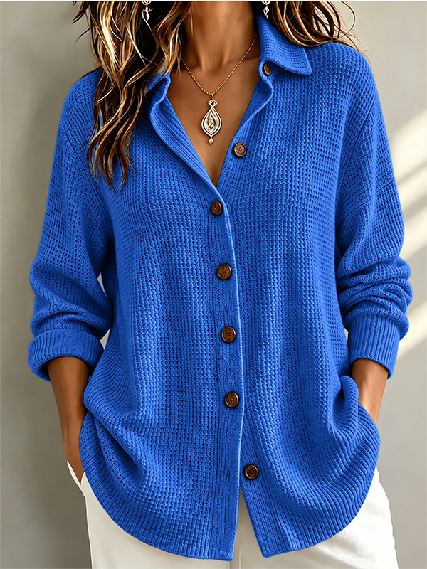 CLEARANCE SALE🔥Women’s Casual Waffle Knit Cardigan Button Down Long Sleeve Loose Fit Top