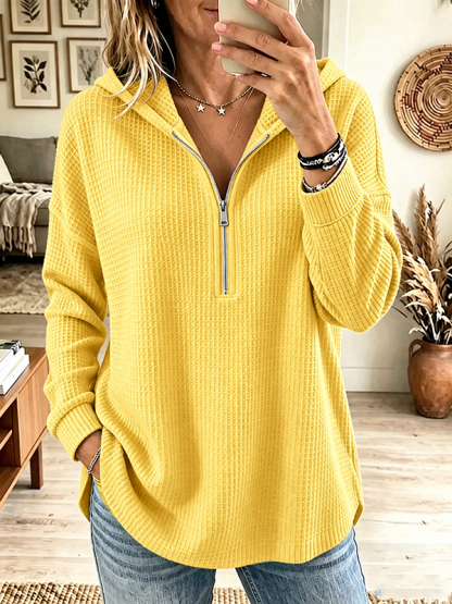 CLEARANCE SALE🔥Women's Half-Zip Waffle Knit Hooded Pullover