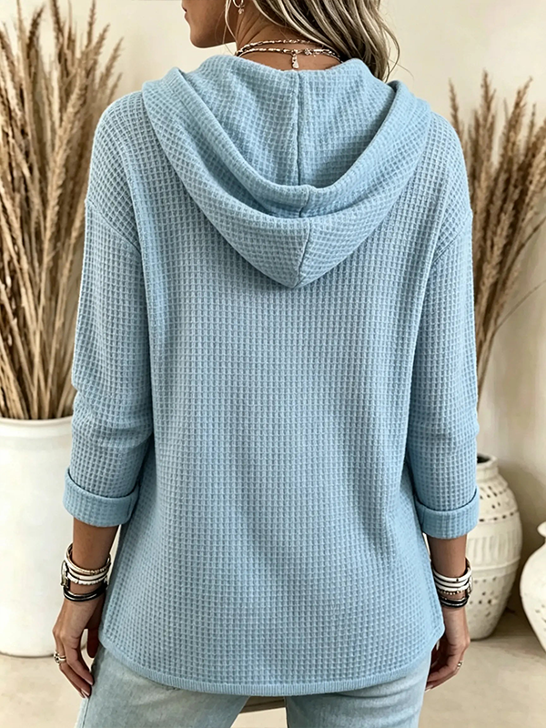 CLEARANCE SALE💥Women's Waffle Knit Cowl Neck Hoodie Top