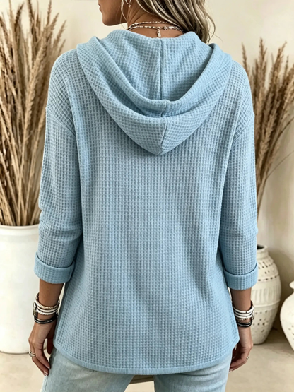 CLEARANCE SALE💥Women's Waffle Knit Cowl Neck Hoodie Top