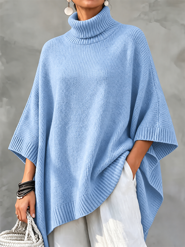 CLEARANCE SALE🔥Women’s Turtleneck Oversized Knit Poncho Sweater with Asymmetrical Hem