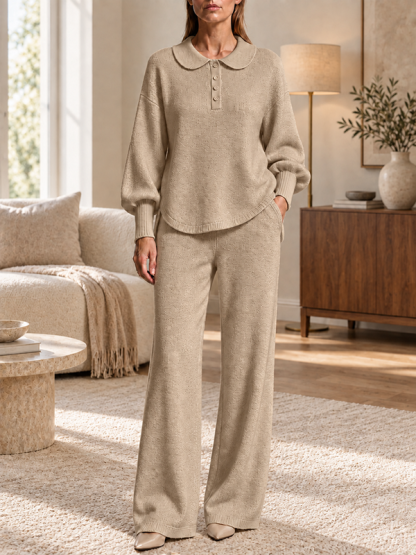 CLEARANCE SALE🔥Women’s Peter Pan Collar Knit Sweater and Wide-Leg Pants Two-Piece Set