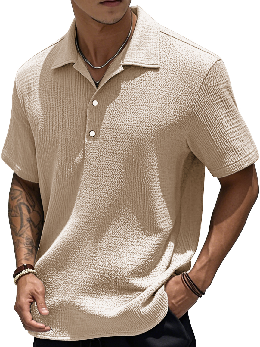  Men's Fashion Retro Pleated Fabric Short-sleeved Polo Shirt 