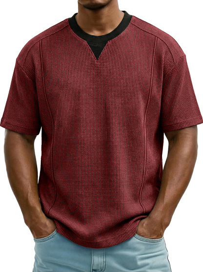 Men's Everyday Waffle Color-block Casual Short-sleeved T-shirt
