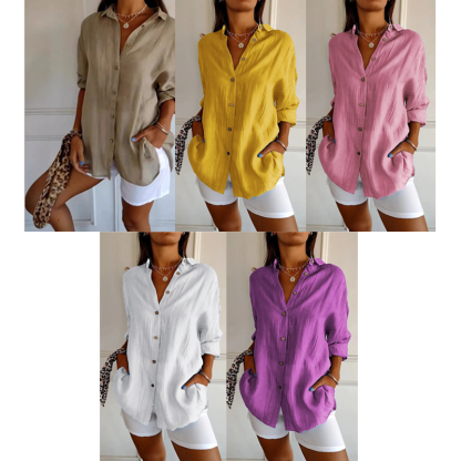 🌷Classic Pleated Textured Single-Breasted Lapel Shirt for Women