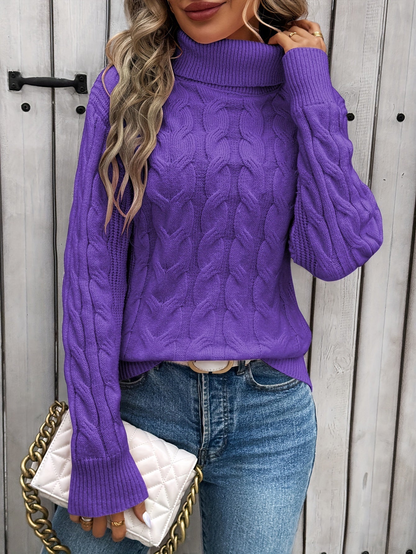Elegant, textured, warm turtleneck sweater