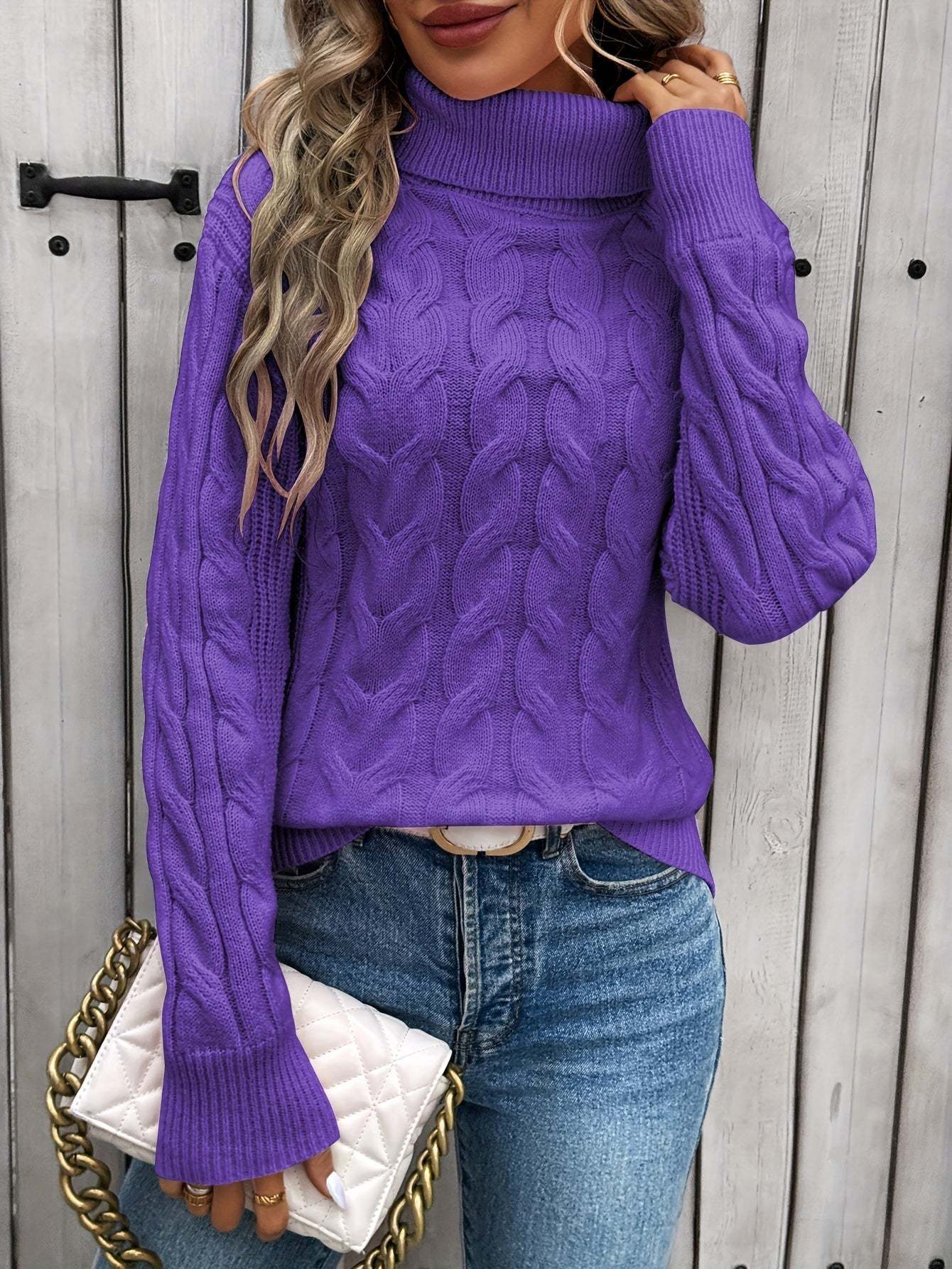 Elegant, textured, warm turtleneck sweater
