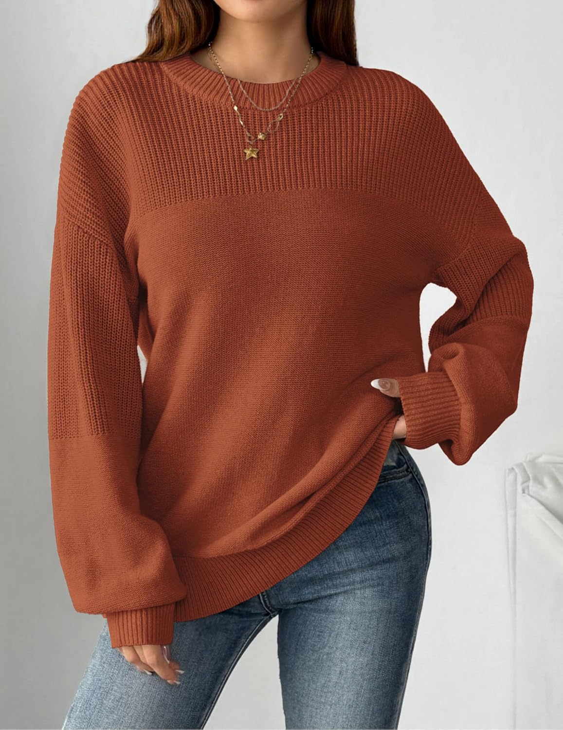 Women's 2025 Fall Chunky Knit Sweater Oversized Crewneck Long Sleeve Winter Cotton Pullover Sweaters Jumper Tops