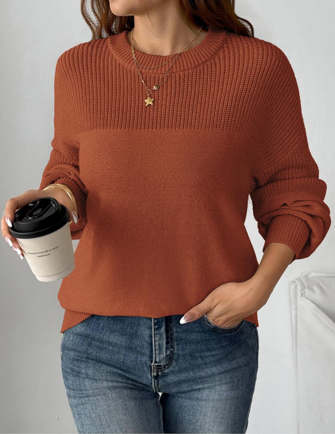 Women's 2025 Fall Chunky Knit Sweater Oversized Crewneck Long Sleeve Winter Cotton Pullover Sweaters Jumper Tops