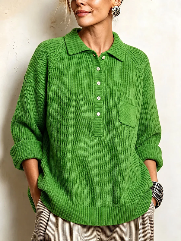 Women’s Cozy Ribbed Knit Polo Pullover Sweater