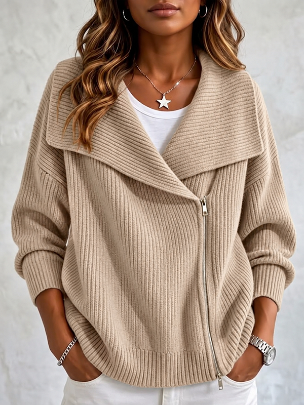 New Arrival🔥Women’s Collared Knit Jacket With Double Zippers