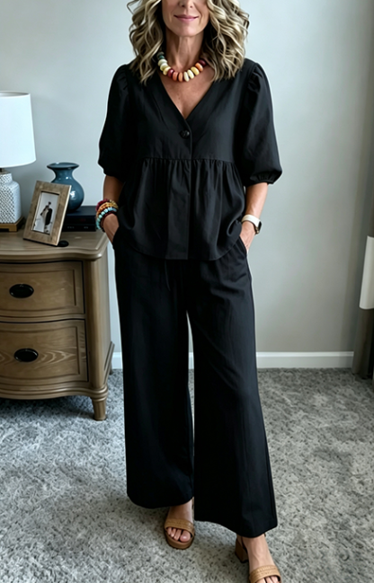 New Arrivals🔥Women's Puff Sleeve Peplum Pants Set