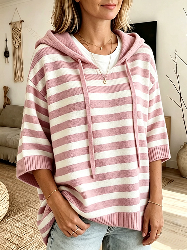 CLEARANCE SALE🔥Women's Striped Hooded Knit Sweater