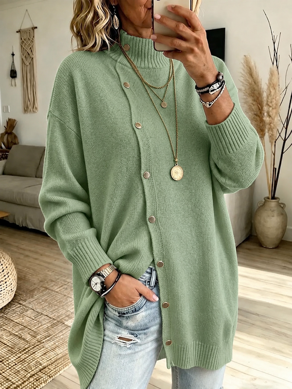 High-neck Button-up Knit Jacket
